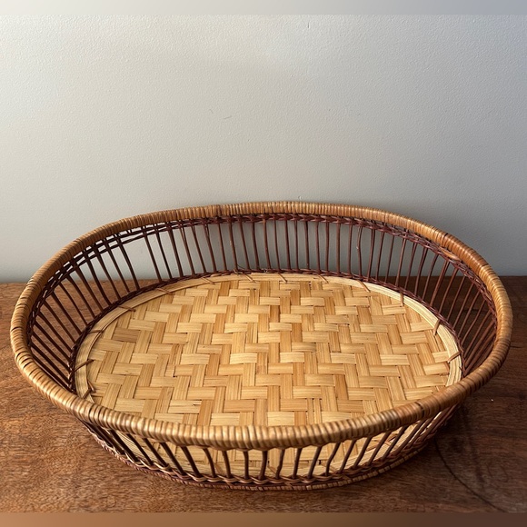 Vintage Other - Woven Rattan Basket Tray Boho VTG Wall Decor Oval Wicker Baskets
